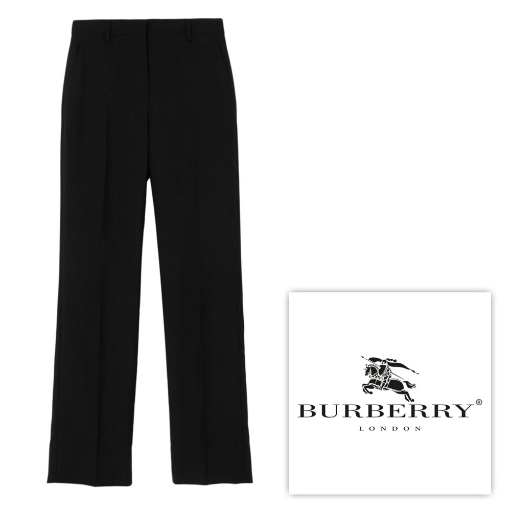 BURBERRY NWT Luxury Ladies Black Wool Straight Unhemmed Trousers